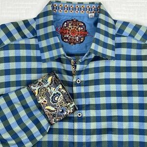 ROBERT GRAHAM Check Button Up Shirt Mens 2XL Embroidered Plaid Flip Cuff